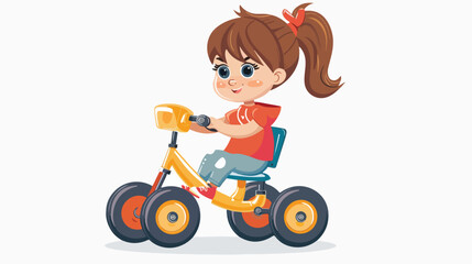 Cute little girl riding a tricycle isolated over wh