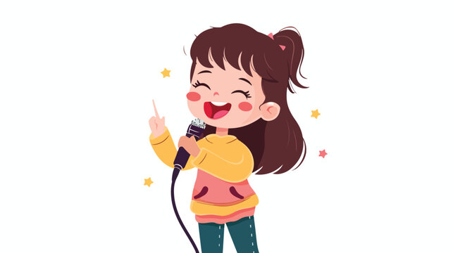 Cute little girl with microphone singing isolated o