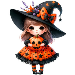 Cute girl in witch costume clip art