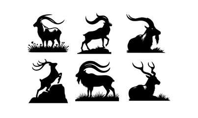 markhor silhouttes set , markhor 