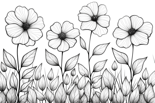 Monochrome sketch of Plumeria flower isolated on transparent background. Floral background - Powered by Adobe