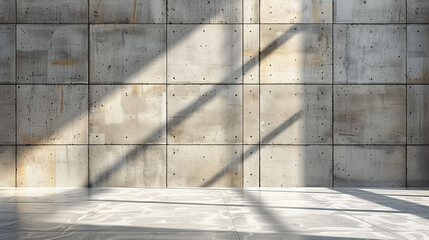 Empty concrete wall with shadows and sunlight, interior background , copy space for design