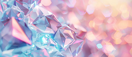 3D rendering of a colorful geometric background with blurred glass crystals, using a light blue and...