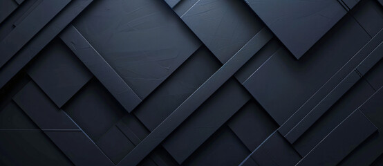 Abstract background with black lines and geometric shapes, dark blue gradient, modern minimalist style, sharp edges, light reflection on the surface of the metal strips