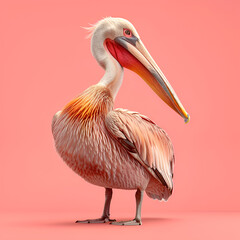 Fototapeta premium A detailed illustration of a pink pelican against a coral background.