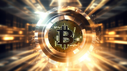 Bitcoin on stock market chart background, cryptocurrency concept