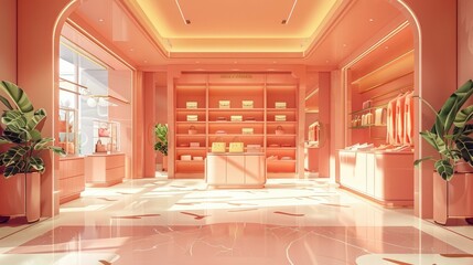 Elegant and Luxurious Interior of an Exclusive Designer Retail Store with High End Merchandise and Polished Aesthetic - obrazy, fototapety, plakaty