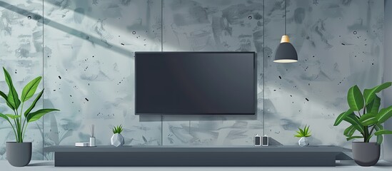 A rectangular flat panel display television set hanging on the wall, serving as an entertainment output device. The glass facade adds sleekness to the display unit