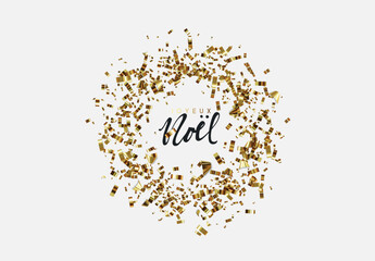 Christmas border round frame made of decorative gold confetti. Translation of the text Joyeux noël in French. vector illustration