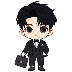 cute chibi cartoon of businessman with briefcase