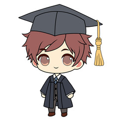 cute chibi boy wearing a graduation toga