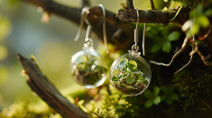 Eco-Friendly Handmade Earrings with Encapsulated Miniature Plants in Clear Resin: A Stylish Accessory for Greenery Admirers