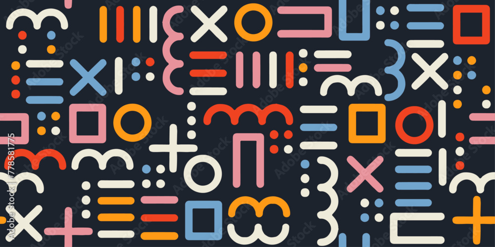 Leinwandbilder pattern of geometric shapes, squares and circles, dots and sticks. colorful abstract pattern of shap