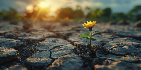 Witness the lone seedling's defiance in the vast desert, a testament to resilience and growth amid adversity. - obrazy, fototapety, plakaty