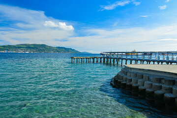 Fototapeta na wymiar Ship harbor pier in Ambon bay, Indonesia