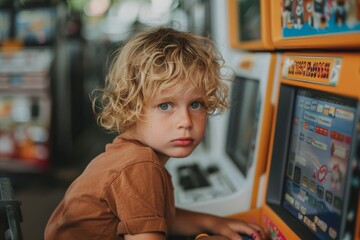A young child sitting at a computer. Early childhood computer literacy.
