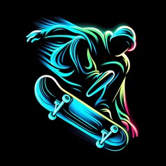 Fototapeta na wymiar A neon dancer in action on a skateboard 