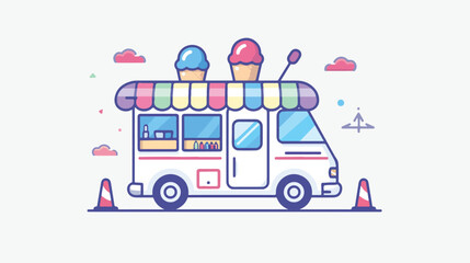 Ice cream truck line icon illustration vector graph