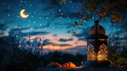 islamic lantern with beautiful night