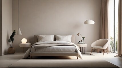 Fototapeta na wymiar Minimalist bedroom design with white nuances