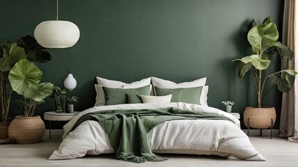 Minimalist Green and White Bedroom with Bohemian Style
