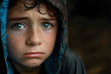 Picture of a crying kid upset, seasonal affective disorder sad awareness day.