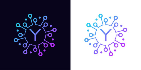 creative letter Y modern digital technology logo. With network of molecules and dots .logo can be used for technology, digital, connection, data, electricity company.