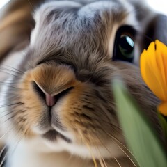 An adorable bunny with a twitchy nose, sniffing at a flower with curiosity5