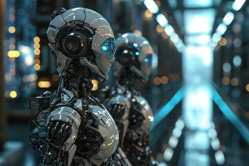 Fototapeta premium Android Scientist in Futuristic Lab, Blending AI and Robotics