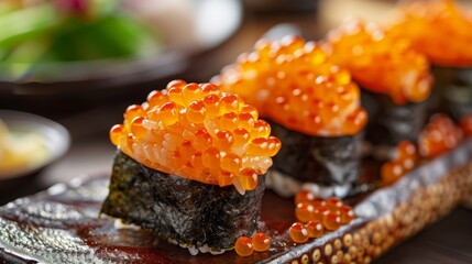 Artisanal sushi set featuring exquisite sea urchin and salmon roe