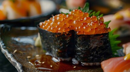 Artisanal sushi set featuring exquisite sea urchin and salmon roe