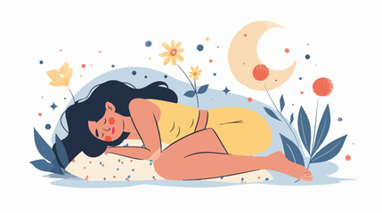 Illustration of woman sleeping in the fetal positio