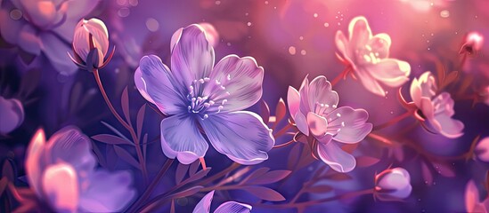 An annual flowering plant with vibrant purple petals against an electric blue background, creating a stunning visual event of color harmony - obrazy, fototapety, plakaty