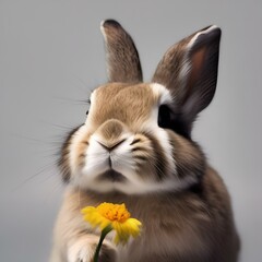 An adorable bunny with a twitchy nose, sniffing at a flower with curiosity4