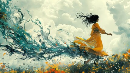 Dreamy illustration capturing the bittersweet essence of happiness and sadness in a surreal realm. - obrazy, fototapety, plakaty