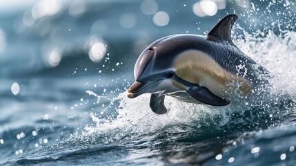Graceful Dolphin Leaping from Sparkling Ocean Waves Illuminated by Sunlight