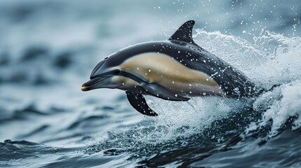 Sunlit Dolphin Performing a Graceful Leap over Sparkling Ocean Waves