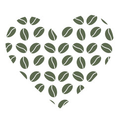 Fototapeta na wymiar Patterned heart shape of coffee beans silhouette in minimalistic style Abstract background texture