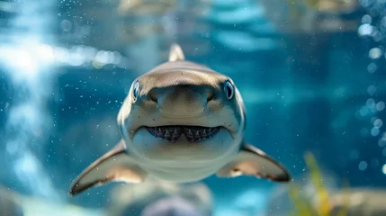 Wandaufkleber Adorable shark photo, cute shark underwater scene, happy shark mobile wallpaper. © UMPH.CREATIVE