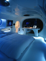 interior of spaceship sleeping pod - obrazy, fototapety, plakaty