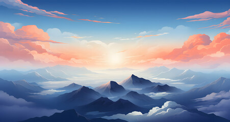 the sun is rising over a mountain range