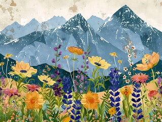 mountain flowers foreground illustration colorado mountains princess natural botanical gardens earth - obrazy, fototapety, plakaty