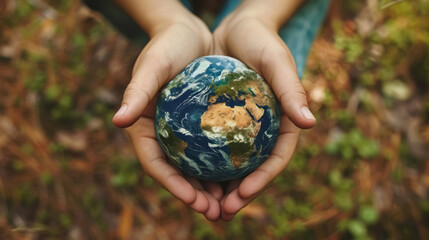 earth day concept of hands holding earth amidst nature for environmental care