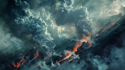 eruption of a volcano illustration natural disasters - obrazy, fototapety, plakaty