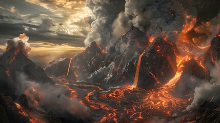 natural disaster illustration Scenery of a volcano eruption - geography and environment