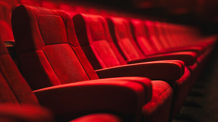 映画館の赤い座席のクローズアップ