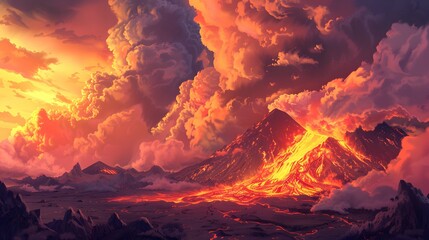 Volcano eruption natural disaster illustration