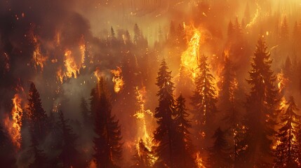 Wild fire scenery natural disaster illustration - obrazy, fototapety, plakaty