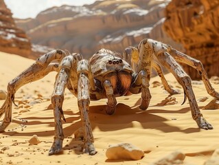 Realistic 3D Rendered Alien Creature Roaming a Desert Landscape on an Exoplanet, Science Fiction Concept Art, Extraterrestrial Life Form