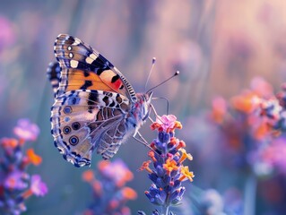 Beautiful Monarch Butterfly Perched on Vibrant Lavender Flowers in a Serene Natural Setting